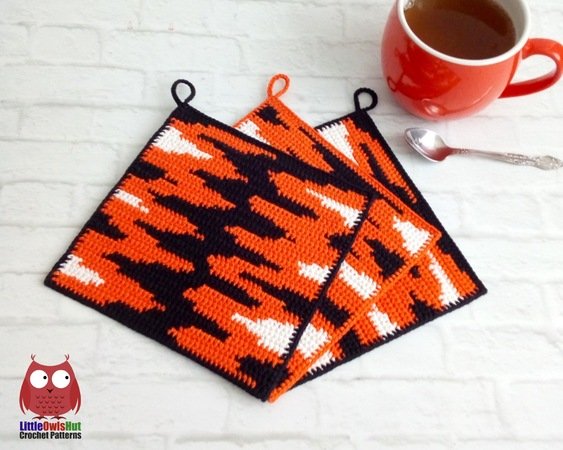 312 Crochet pattern Tiger motifs decor placemat potholder by Zabelina