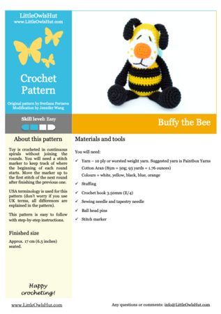 300 Crochet Pattern - Buffy The Bee