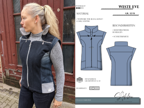Weste „Eve“ –PDFSchnittmuster Gr.32-54 inkl. Ebenen und Beamerdatei