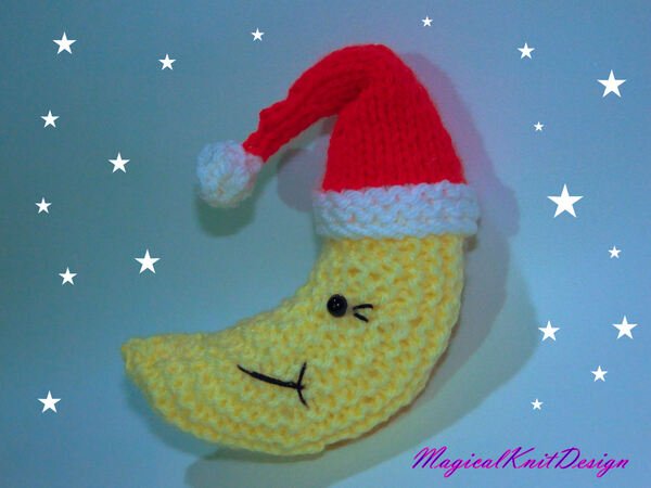 Moon with Christmas hat knitting pattern