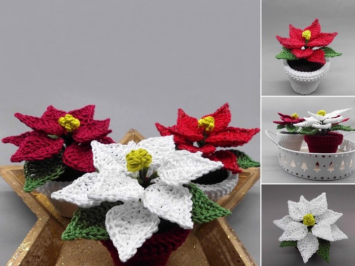 Mini-Weihnachtsstern im Topf - einfach und schnell aus Wollresten häkeln