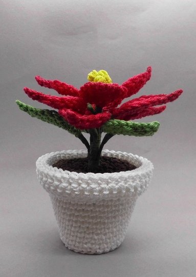 Mini-Weihnachtsstern im Topf - einfach und schnell aus Wollresten häkeln