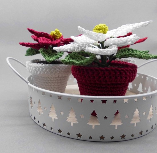 Mini-Weihnachtsstern im Topf - einfach und schnell aus Wollresten häkeln