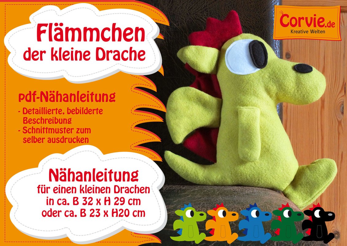 Flämmchen der Drache – Nähanleitung + Schnittmuster in 2 Größen - Bild 2