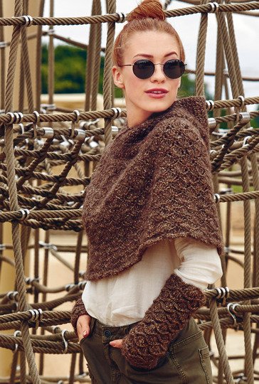 Häkelanleitung: Schultercape mit wärmender Kapuze und Handstulpen