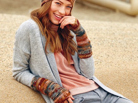 Häkelanleitung: Gehäkelte Mütze mit Granny-Einsätzen und langen Handstulpen