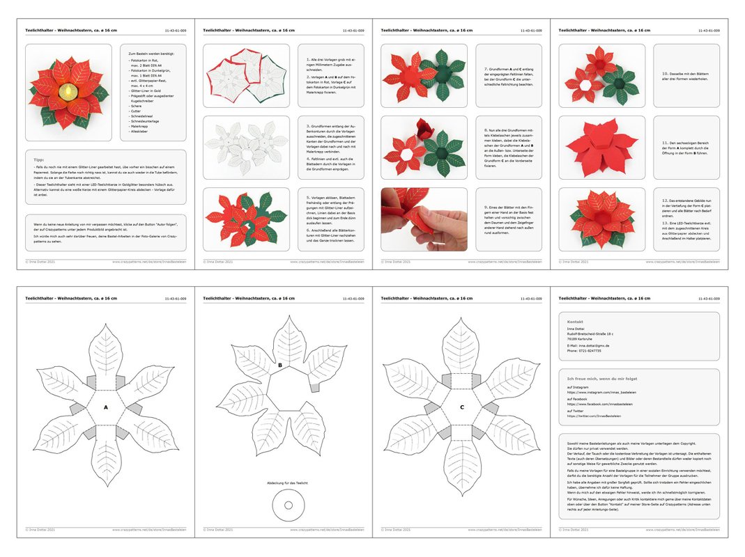 Teelichthalter – Weihnachtsstern – Bastelanleitung und Vorlagen