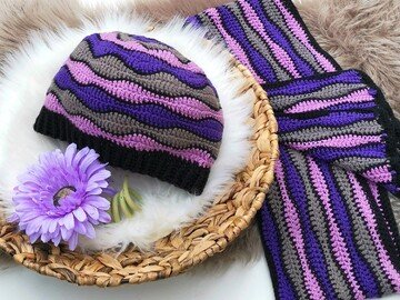 Crochetpattern beanie hat and scarf (unisex)