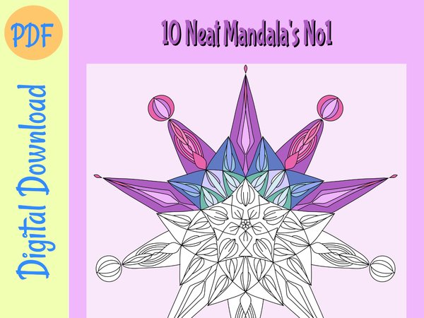 Printable Adult Colouring Book Digital, 10 Neat Mandalas No 1