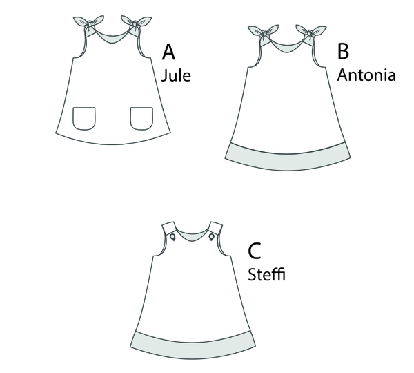 Mädchenkleid JULE 3-in-1 – Kleid Hängerchen Schnittmuster 74/80–146/152