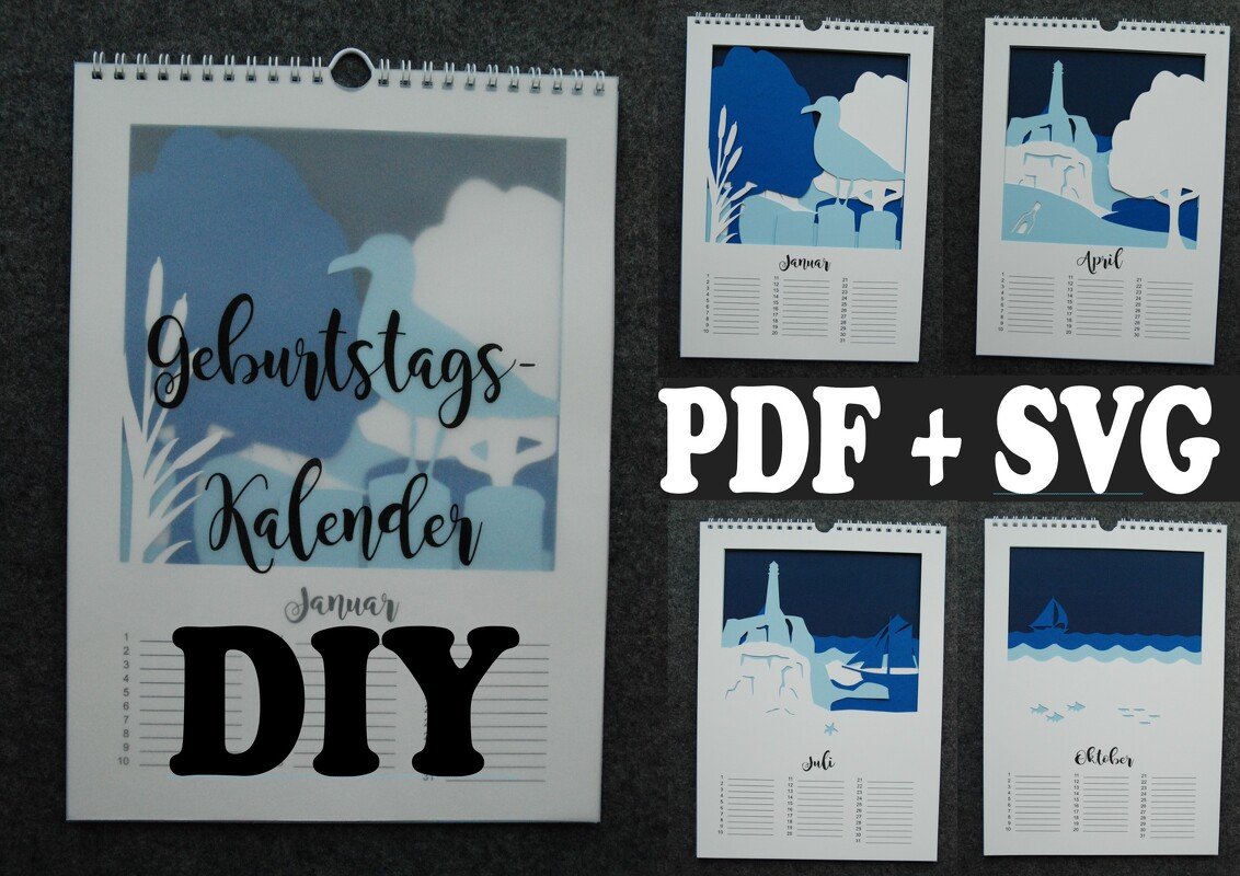 Anleitung Papercut-Geburtstagskalender Meer in A4