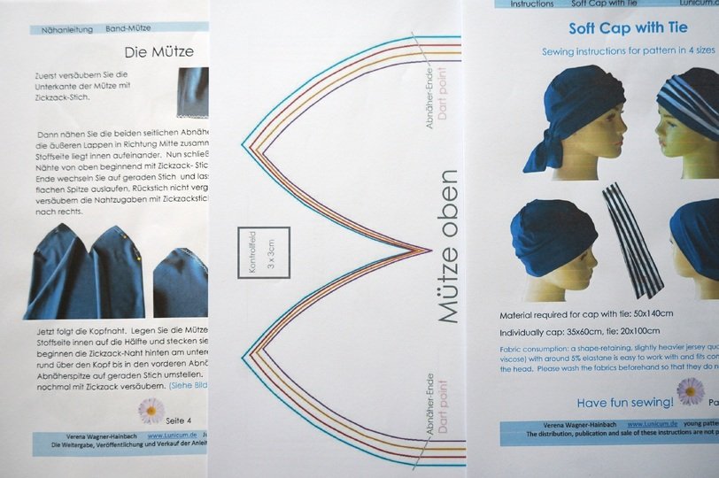 Schnitt, Anleitung Band-Mütze, gut angezogen bei Alopecia + Chemotherapie
