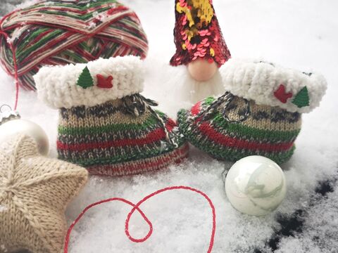 Baby Weihnachts- Schuhe Fiete, Strickanleitung, 2 Größen