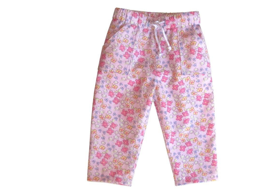 Rosa Kinderhose mit Blumenprint, Gummizug und Kordelzug