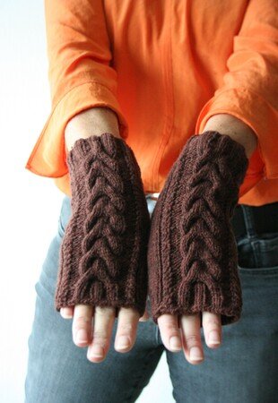 Naila knitting pattern fingerless mitts with cables braids 3 sizes