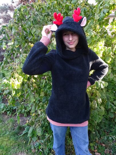 Rentier Kuschelpulli Gr. S - XXL nähen Schnittmuster Beamer