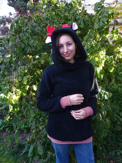 Rentier Kuschelpulli Gr. S - XXL nähen Schnittmuster Beamer