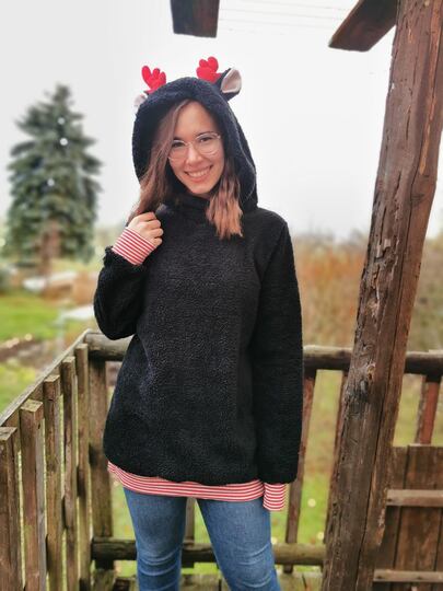 Rentier Kuschelpulli Gr. S - XXL nähen Schnittmuster Beamer