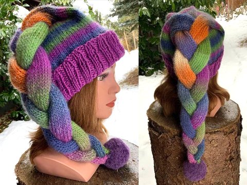 GESTRICKTE Mütze LUKAS mit geflochtenen Zopf