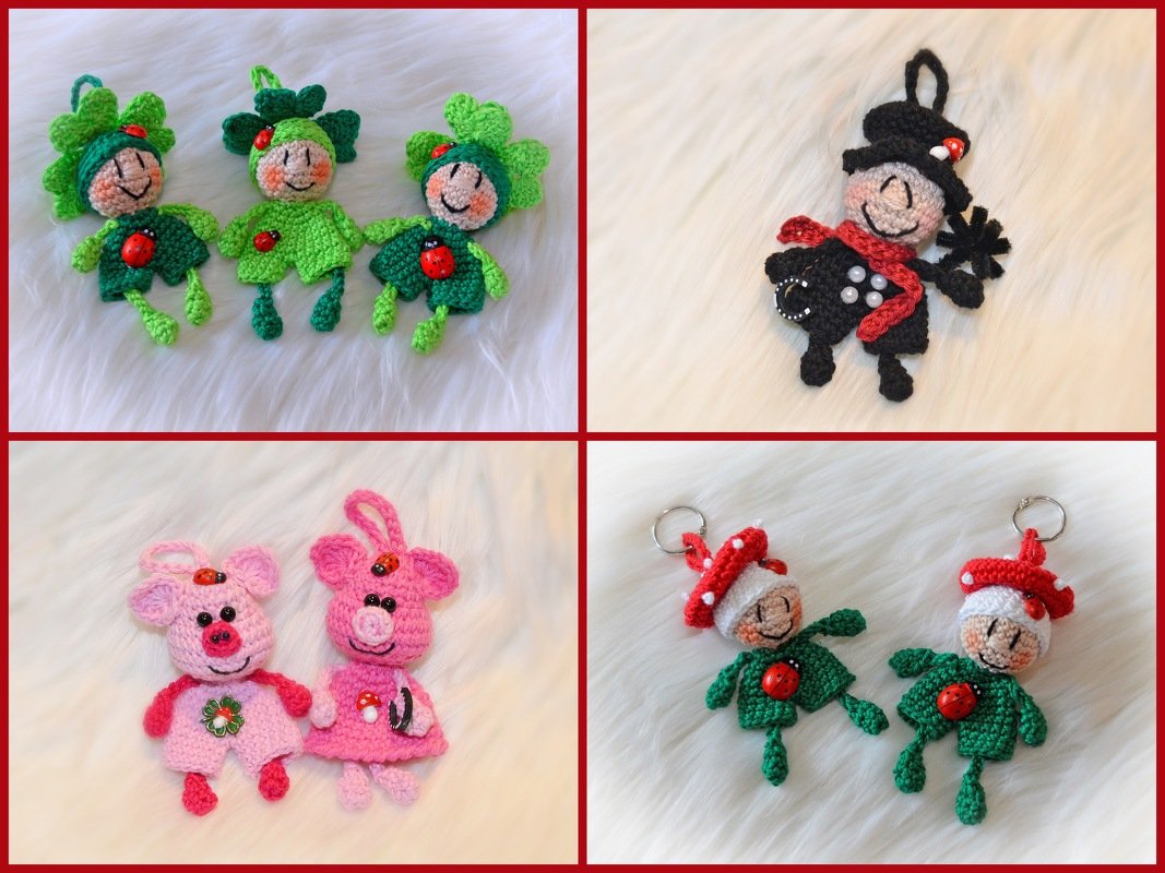 4er Set Glücksbringer Neujahr Silvester Schlüsselanhänger