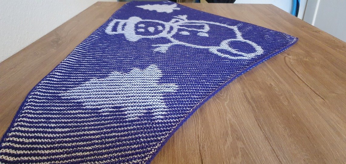 Schneemann, Schattenstricken, Illusionsstricken, Motivtuch