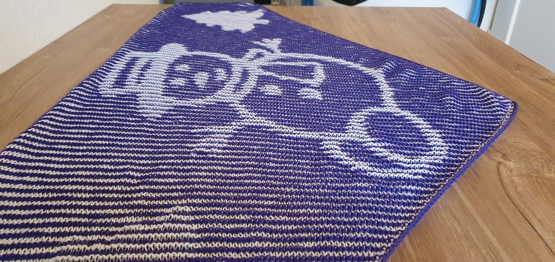 Schneemann, Schattenstricken, Illusionsstricken, Motivtuch