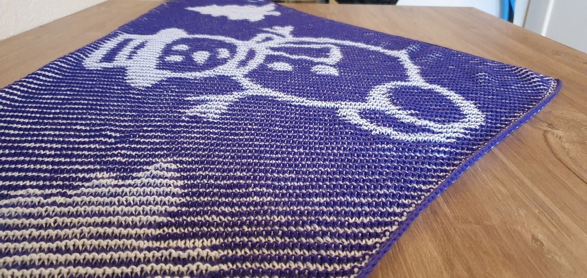 Schneemann, Schattenstricken, Illusionsstricken, Motivtuch