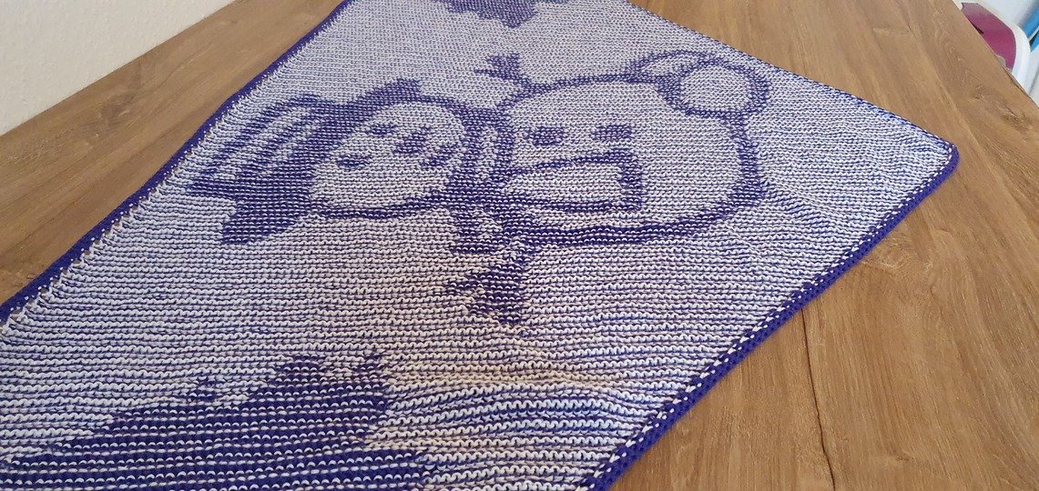 Schneemann, Schattenstricken, Illusionsstricken, Motivtuch