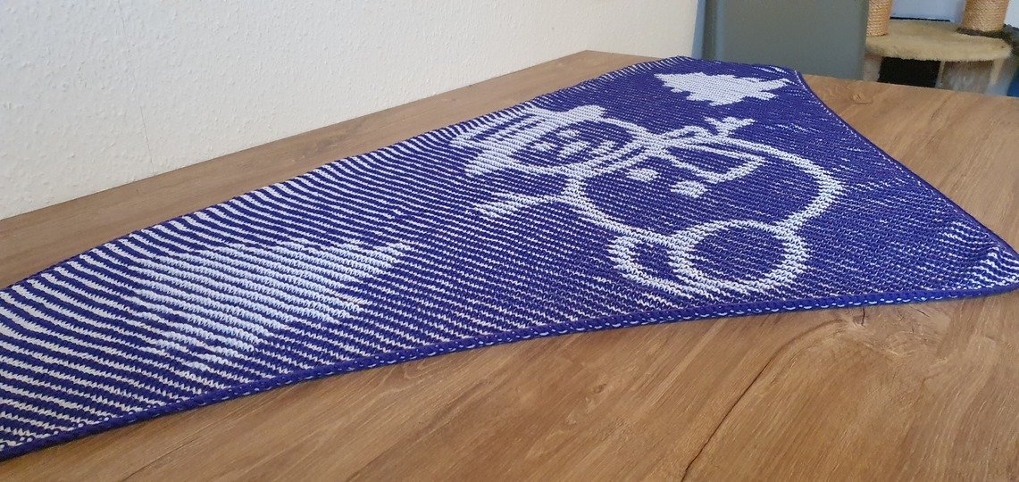 Schneemann, Schattenstricken, Illusionsstricken, Motivtuch