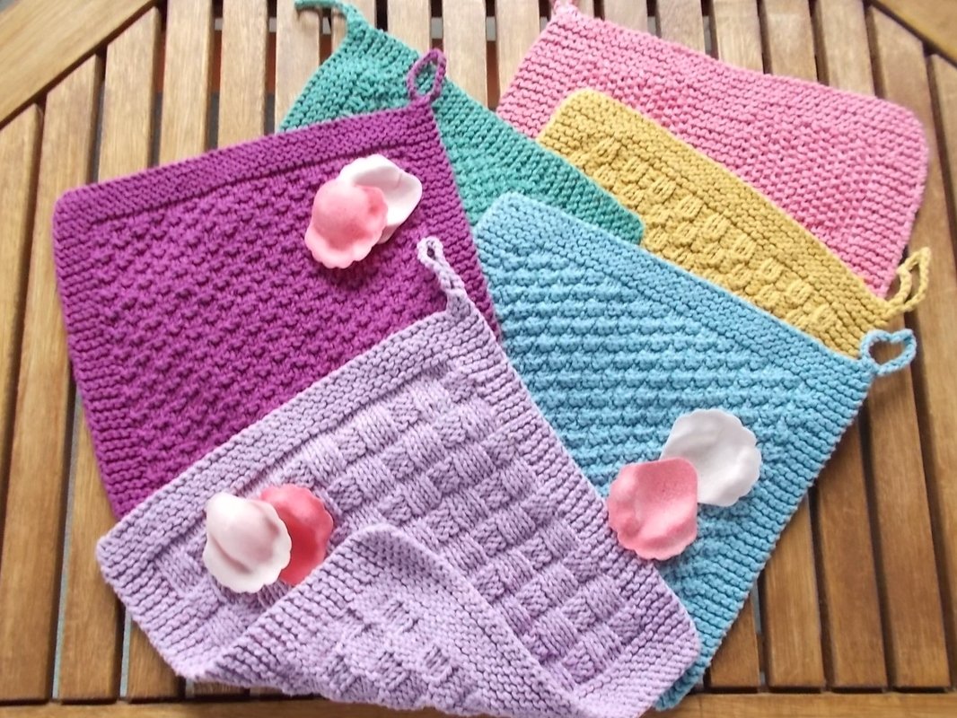 Spültücher und Waschlappen verschiedene Muster - einfache Strickanleitung