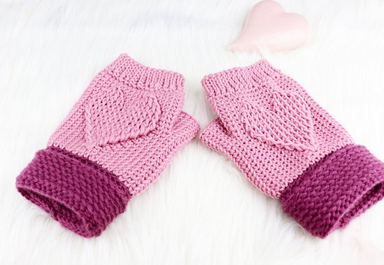 Handschuhe mit dem Herz für Erw./Kinder (stricklook, 2 Var.)