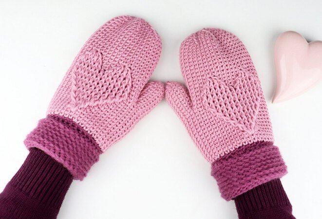 Handschuhe mit dem Herz für Erw. und Kinder (stricklook, 2 Varianten)