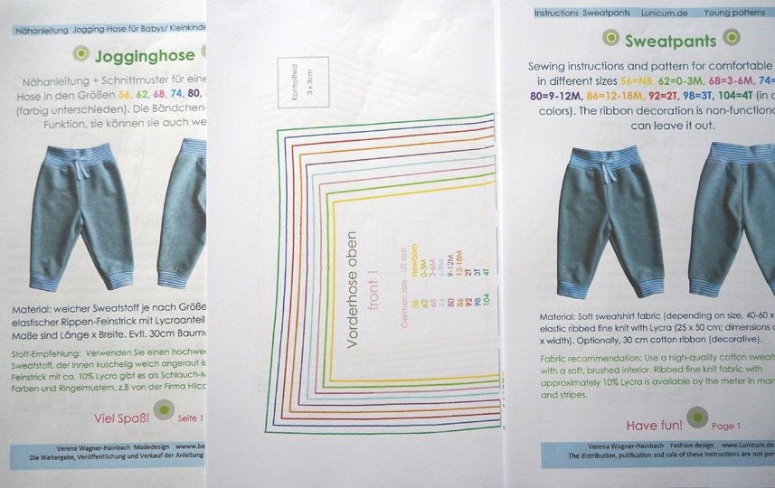 Pattern + Instructions Baby Toddler sweat pants sizes 56–104/ NB-4T