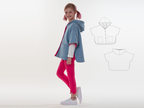 Kinder Poncho PAULA – Wende-Cape Schnittmuster Größen 92-146