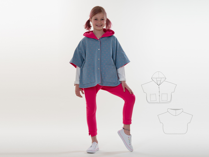 Kinder Poncho PAULA – Wende-Cape Schnittmuster Größen 92-146