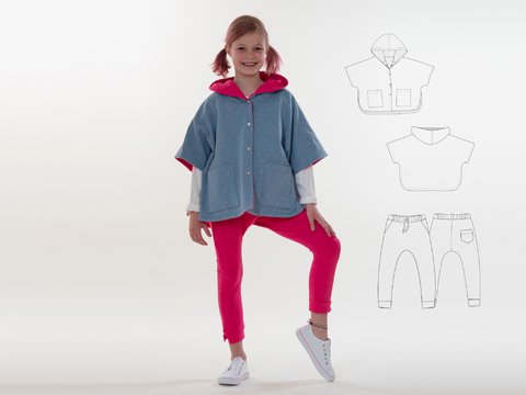 Girls poncho sewing pattern eBook pdf PAULA with pants DADO