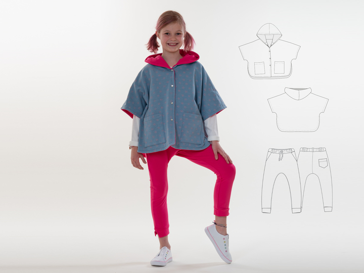 Kinder Poncho Schnittmuster & DADO Hose – Set 92/98–140/146