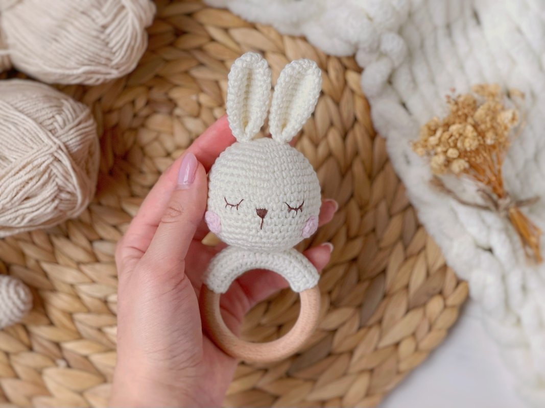 Crochet pattern baby rattle Sleeping bunny