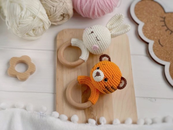 Crochet pattern baby rattle Sleeping bunny