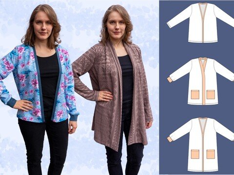 Anna – Offener Cardigan 3 Längen langen Ärmeln und Taschen BU 80-116, A4+A0