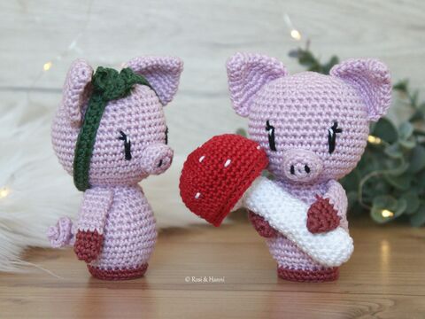 Häkelanleitung Glücksschwein Amanda mit Kleeblatt und Fliegenpilz