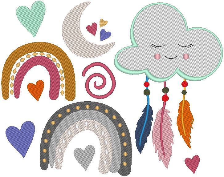 Boho Stickdatei Regenbogen Wolke Mond Herz Cute - Bild 4