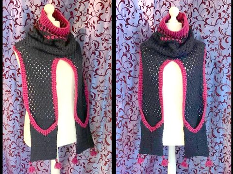 Gehäkelter Taschenschal mit Rollkragen