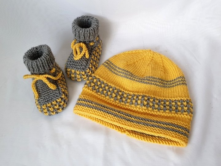 Strickanleitung Babyset Mütze und Booties, ca. 8 - 12 Monate unisex  #294