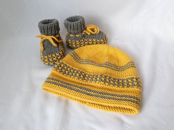 Strickanleitung Babyset Mütze und Booties, ca. 8 - 12 Monate unisex  #294