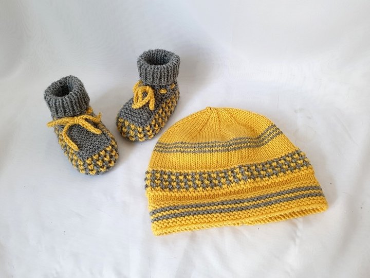 Strickanleitung Babyset Mütze und Booties, ca. 8 - 12 Monate unisex  #294
