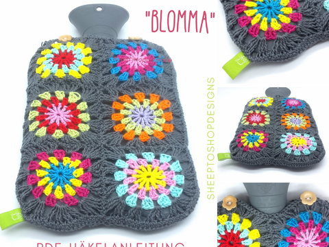 Wärmflaschenbezug "Blomma" Häkelanleitung, Wärmflaschenhülle