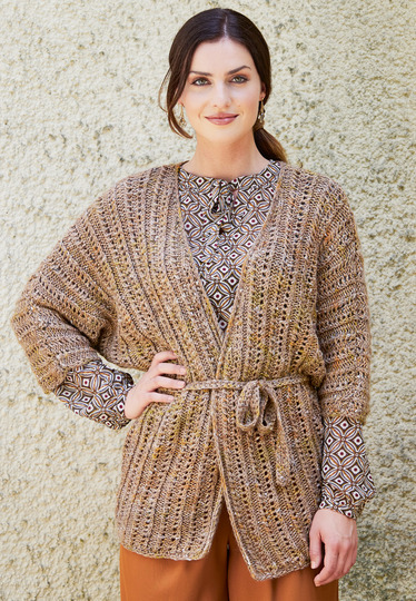 Strickanleitung: Dünne Kimonojacke in Ajourstrick mit passendem Gürtel