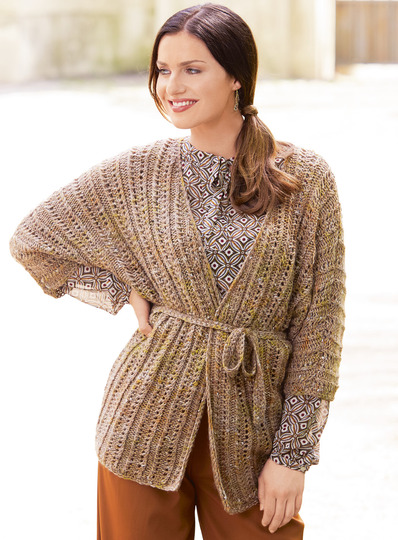 Strickanleitung: Dünne Kimonojacke in Ajourstrick mit passendem Gürtel