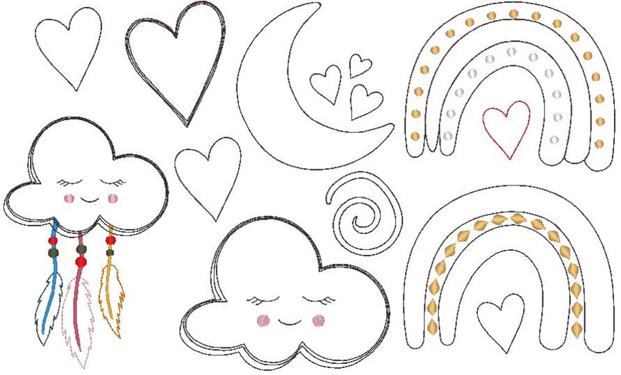 Doodle Boho Stickdatei Set